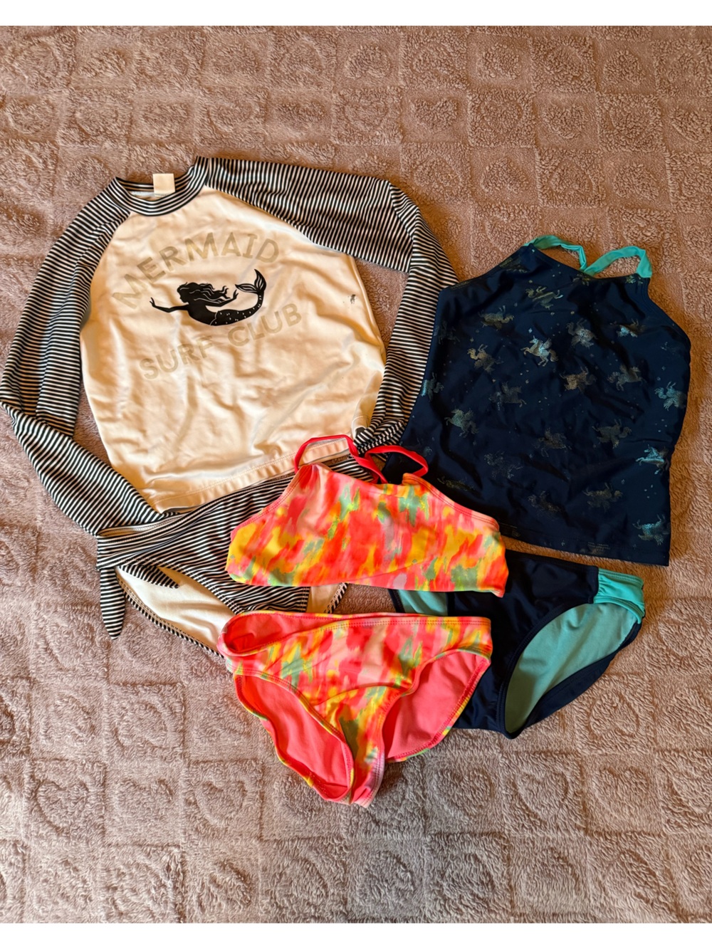 Girls 3 x 2 Piece Swim suit set Size Large 10/12  Please See Photos EUC